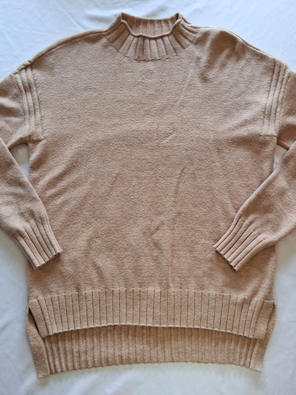 Cyrus Ribbed Cowl-Neck Hi Low Long Sleeve Sweater Beige Size XS
